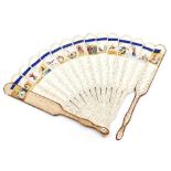 A 19thC French brisee card fan, each painted with figures birds or animals, the sticks with delicate