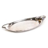 An Edward VII silver two handled dish, of oval form with raised sides with lined banding, Joseph Hem