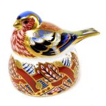 Royal Crown Derby porcelain imari Chaffinch nesting paperweight, exclusive for The Royal Crown Derby