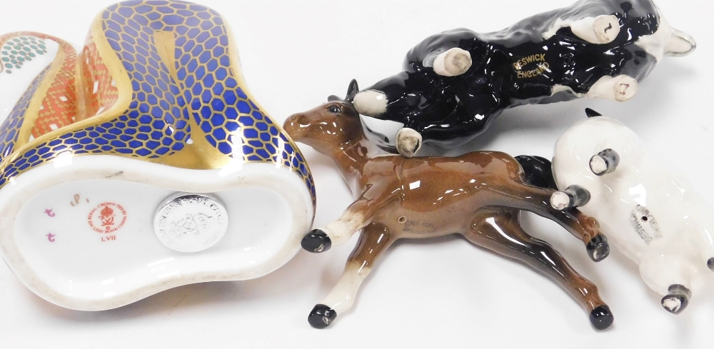 A Royal Crown Derby Imari paperweight modelled a snake, second, silver stopper, together with three - Image 3 of 3