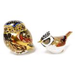 Two Royal Crown porcelain imari paperweights, comprising Little Owl, silver stopper, 8cm high, and C