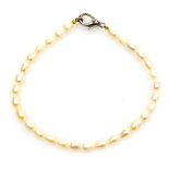 A freshwater pearl bracelet, white metal lobster claw clasp, 19cm long.