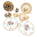 A group of porcelain, including a Royal Crown Derby porcelain imari plate and a sauce tureen cover,