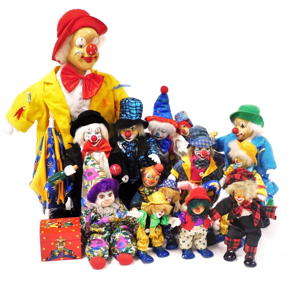 Assorted clown figures, some for ceiling suspension. (a quantity)