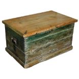 A Victorian pine blanket chest, partially painted, on a plinth base, 49cm high, 80cm wide, 55.5cm de