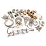 Costume jewellery, including enamel clip earrings, and paste set brooches, earrings, necklace and ba