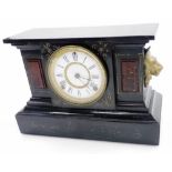 A Victorian slate and marble mantel clock, with Roman numeric enamel dial, eight day movement, the c