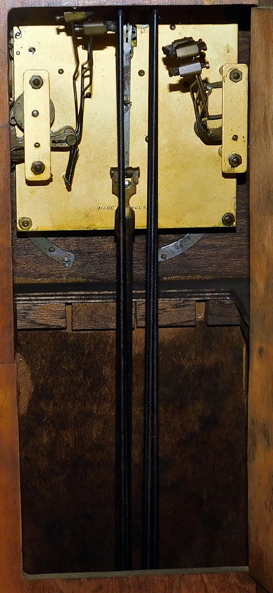 A 1930's Enfield walnut cased grandmother clock, the dial with silverered chapter ring bearing Roman - Image 4 of 4