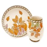 Two items of Crown Ducal Charlotte Rhead Golden Leaves pattern pottery, comprising a charger, no. 49