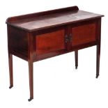 An Edwardian mahogany washstand, with boxwood and ebony line inlay, the galleried top above a pair o