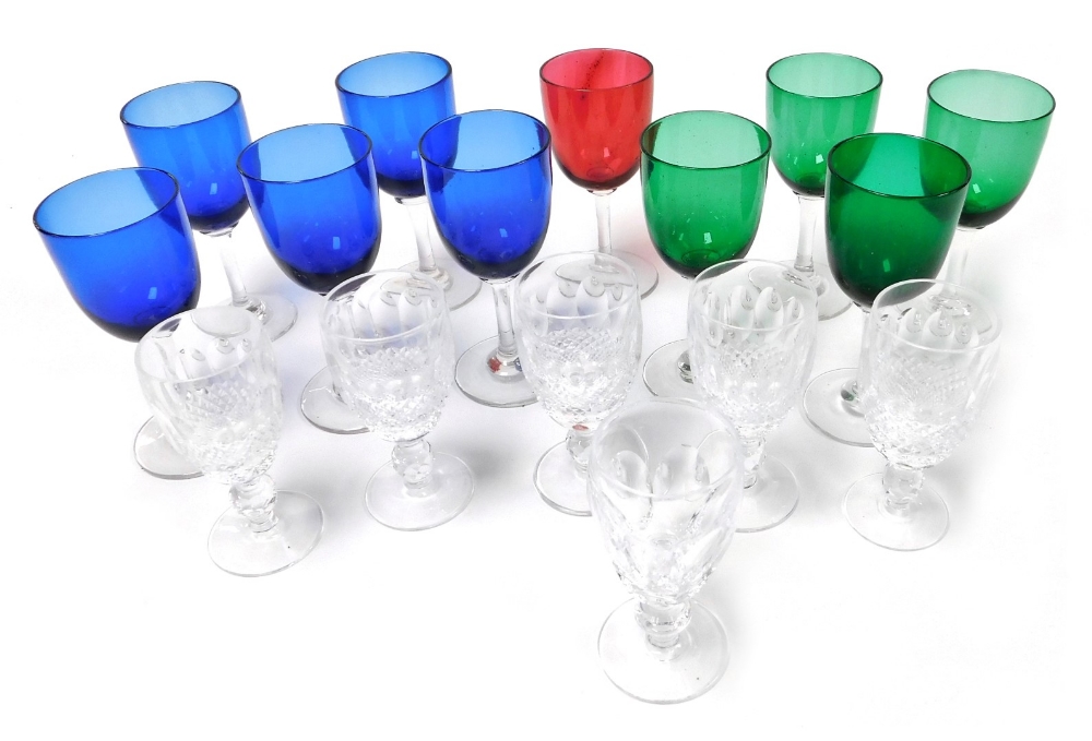 A set of five Waterford Crystal Colleen pattern sherry glasses, further Waterford glass, and ten Edw