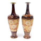 A pair of late 19thC Doulton Slaters pottery chine vases, of slender necked, baluster form, decorate