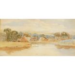 Late 19thC School. Lake scene before village, watercolour, initialled R. A. and dated 99, 24.5cm x 4