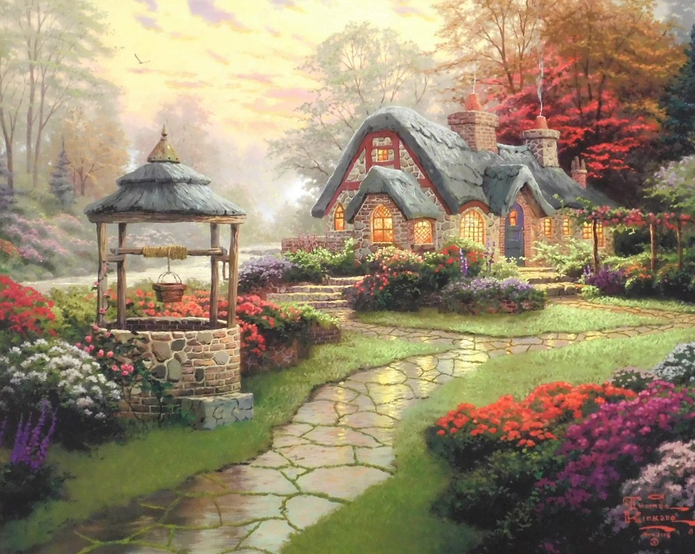 Thomas Kinkade. Make A Wish Cottage, print, 40cm x 49cm.