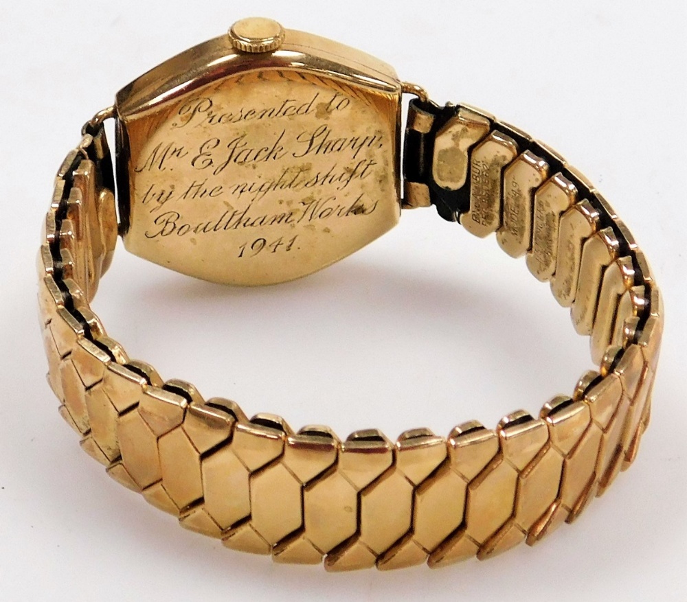 A gentleman's 9ct gold cased wristwatch, circular white enamel dial bearing Arabic numerals, subsidi - Image 3 of 3