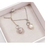 A Blossom of Copenhagen silver ball bird cage necklace, together a with pearl set droplet necklace,