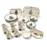 A group of Spode Christmas Tree pattern pottery, comprising eight coffee cups, breakfast bowls, side