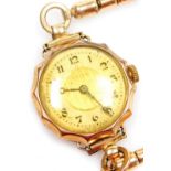 A 1920/30's Rolex 9ct gold cased wristwatch, circular yellow dial with engine turned decoration, sil