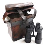 A pair of Ross OS 49MA military binoculars, Bino Prism no.5, MK V x 7, cased.