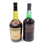A bottle of Martell VS cognac, 1l, together with a bottle of Cockburn's Special Reserve port, 1l. (2