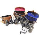 A pair of Carl Zeiss 8x30 binoculars, pair of Chinon Countryman 7x35 field binoculars, and a pair of