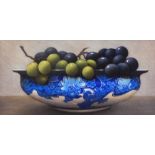 After Terence Millington. Blue bowl with grapes, signed limited edition print number 64/65, 15cm x 3