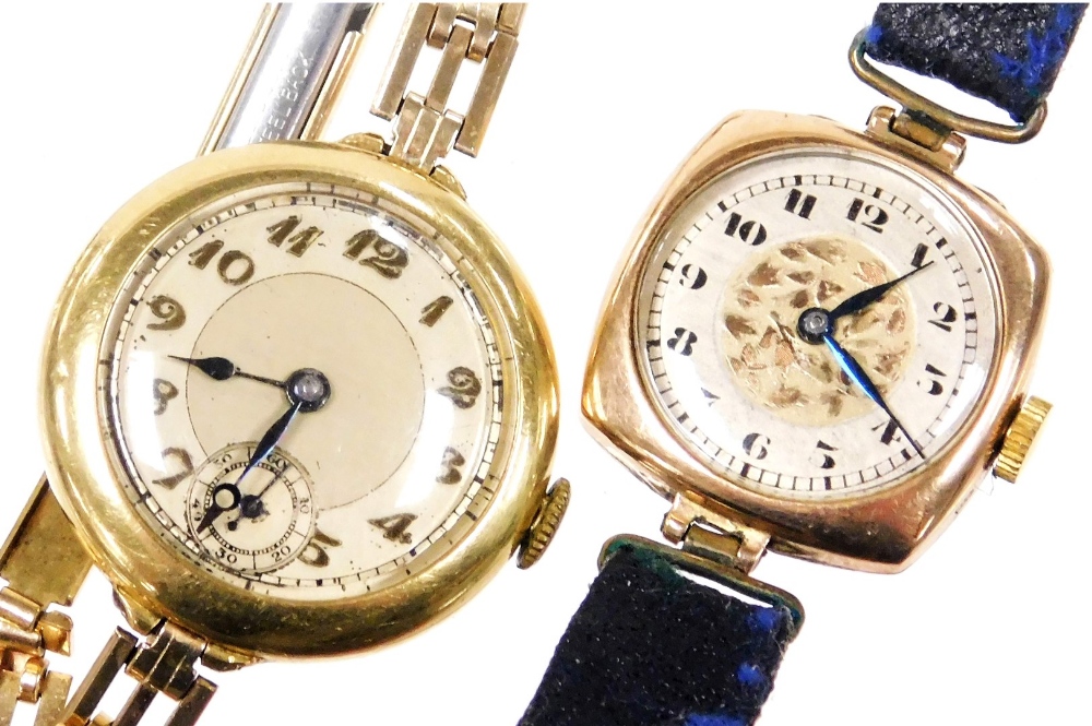 A mid century 9ct gold cased lady's wristwatch, circular dial with engraved foliate decoration, silv