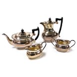 A Viners of Sheffield silver plated four piece tea set, with a gadrooned rim, comprising tea pot, ho