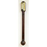 A 19thC oak cased stick barometer by J Davis & Son of Derby, with thermometer and ivory back plate,
