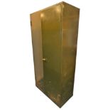 A Roneo green metal two door cabinet, the hinged door containing an arrangement of shelves, 182cm hi