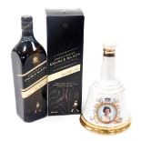 A bottle of Johnny Walker double black blended Scotch whisky, boxed, together with a Bells Scotch wh