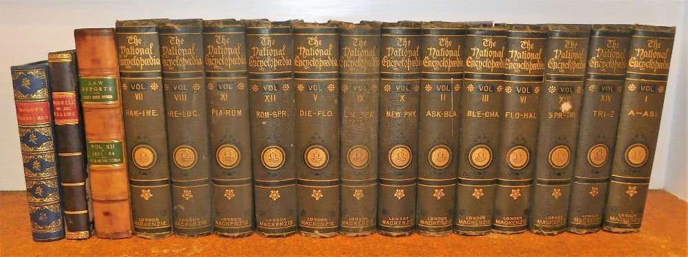 Various volumes of The National Encyclopedia, published by William Mackenzie London, The Law Reports