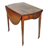 A George III mahogany satinwood crossbanded and boxwood line inlaid Pembroke table, with single frie