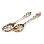 A pair of Victorian silver plated spoons, embossed and engraved with flowers, Thomas Prime & Son, Bi
