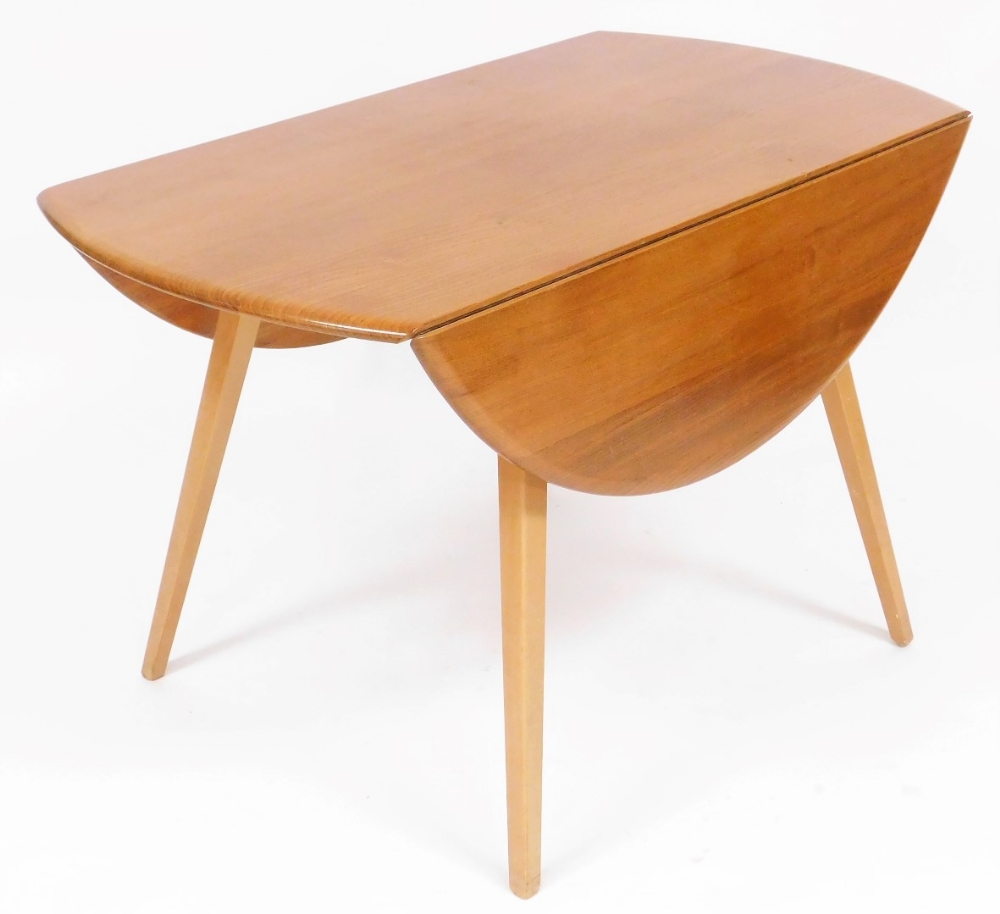 An Ercol light elm drop leaf dining table, raised on outswept square legs, 71cm high, 63cm wide, 121 - Image 2 of 3