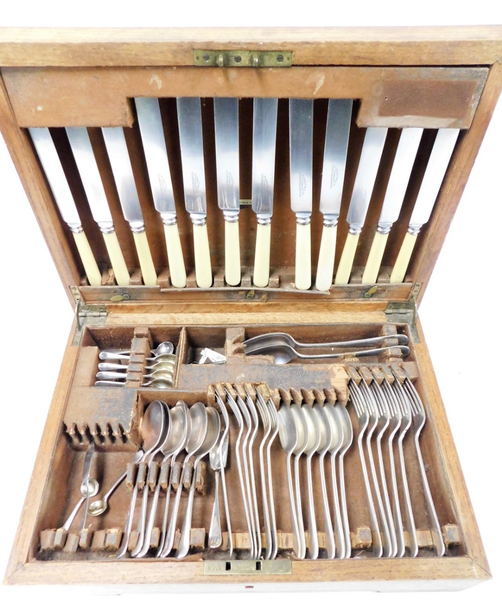 An Elkington silver plated canteen of cutlery, oak cased, with key, 43cm wide. - Image 2 of 3