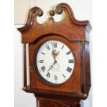 A Georgian oak longcase clock, the later painted circular dial named for Johnson of Chesterfield, be
