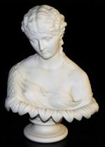 A late 19thC parian porcelain bust of Clytie, on a socle base, unsigned, 29cm high.