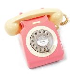 A bicolour GPO dial telephone, in pink and cream, 745GNA80/2, number for Mansfield 649727.