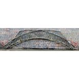 A wrought iron gate arch, bearing initials JR, with side posts, each approximately 270cm wide.