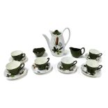 A Midwinter Riverside pattern pottery part coffee service, designed by John Russell, fashion shape,