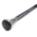 A late 19thC silver topped ebonised walking cane, the top initial engraved and bright cut decorated