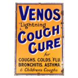An early 20thC Venos enamel advertising sign, Brand Lighting Cough Cure for coughs, colds, flu, bron