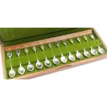 A set of twelve Royal Horticultural Society silver flower spoons, Sheffield 1973-5, 9.85oz, in fitte