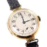 An early 20thC lady's 15ct gold cased wristwatch, circular silvered dial bearing Arabic numerals, su