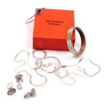 Silver jewellery, including an onyx set bangle, pair of gentleman's engraved oval link cuff links, a