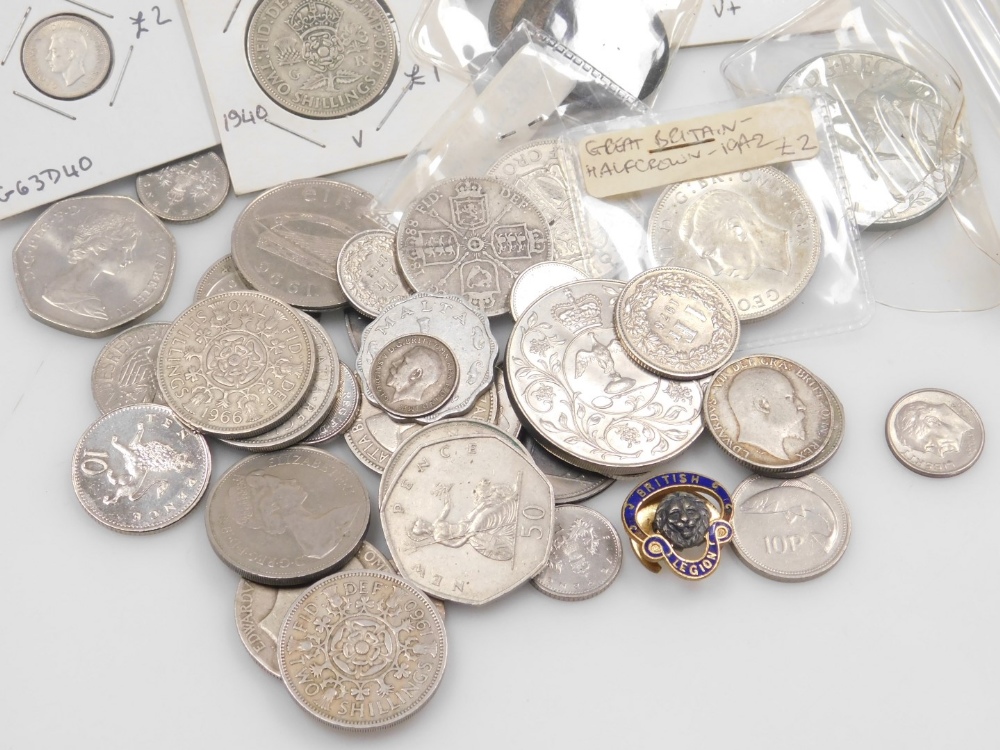 Georgian and later silver and copper coinage, including crowns, cartwheel penny, sixpences, shilling - Image 2 of 5