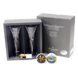 A pair of Waterford Millennium Collection crystal champagne flutes, a toast to the year 2000, boxed,