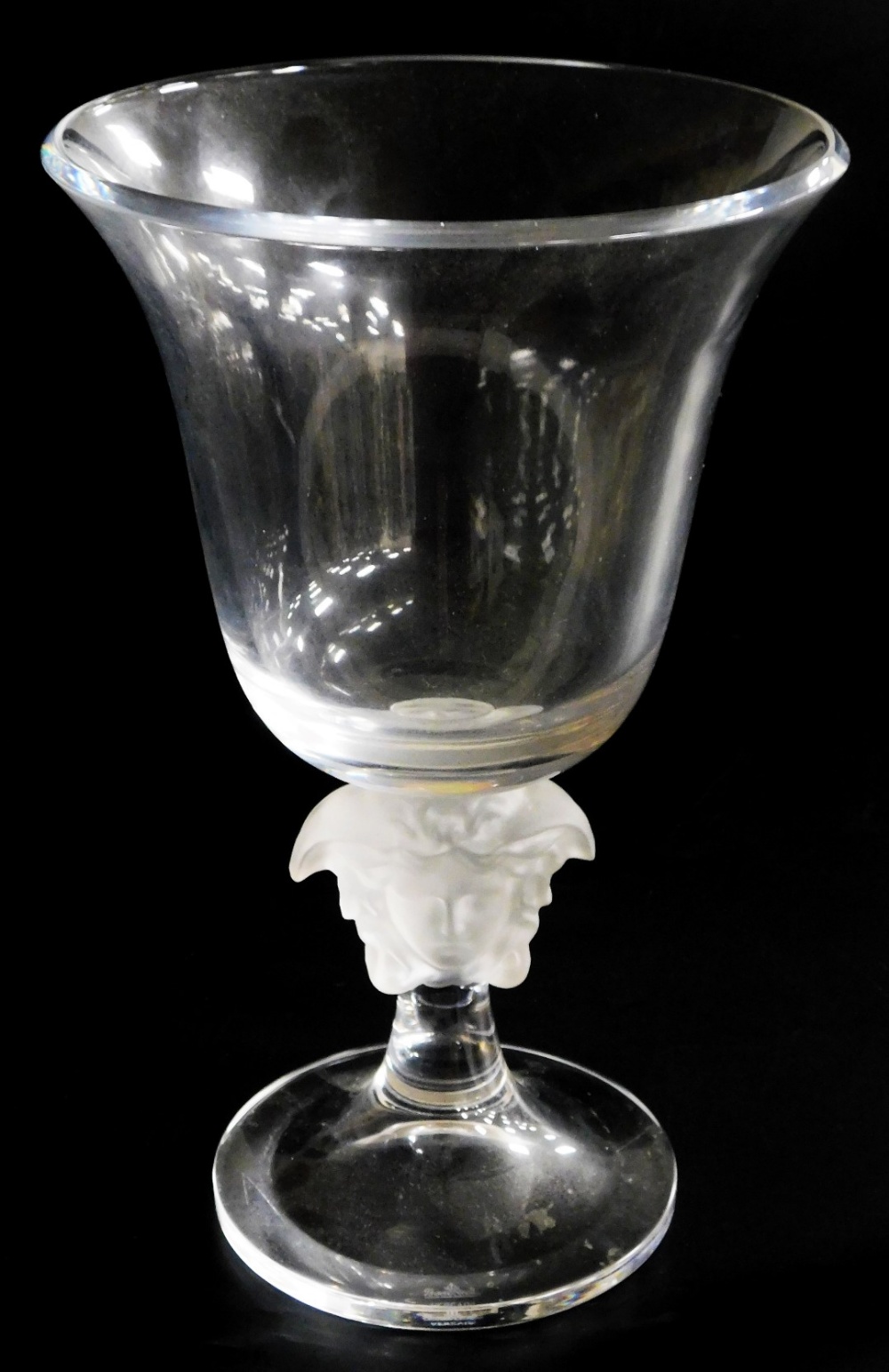 A Rosenthal Versace cut glass vase, the trumpet shaped bowl raised on a stem with a frosted glass Ve