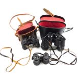 A pair of French Europe 8x25 binoculars, a pair of Bosch E 10x50 binoculars, both cased, together wi